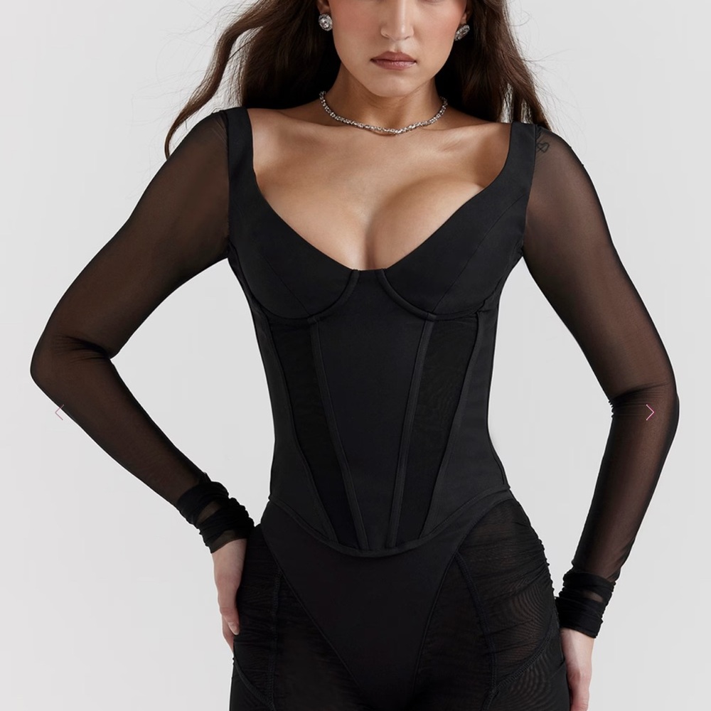 House of CB Black Sheer Sleeve Top